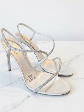 Rene Caovilla White and Silver Strappy Heels